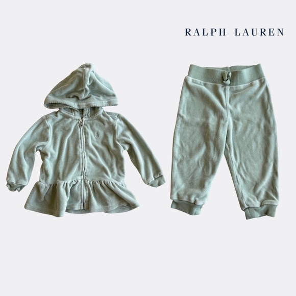Ralph Lauren Baby Girls Cotton Velour Tracksuit – Size 12M – Light Green – EUC - Picture 1 of 8